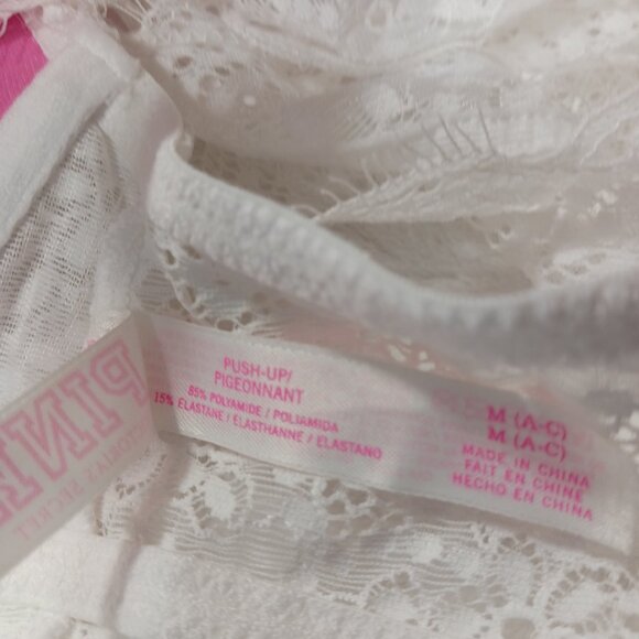 Victoria Secret Pink, Bralette, White Lace Padded, Underwire, Push Up, Med (A-C) - Picture 7 of 9